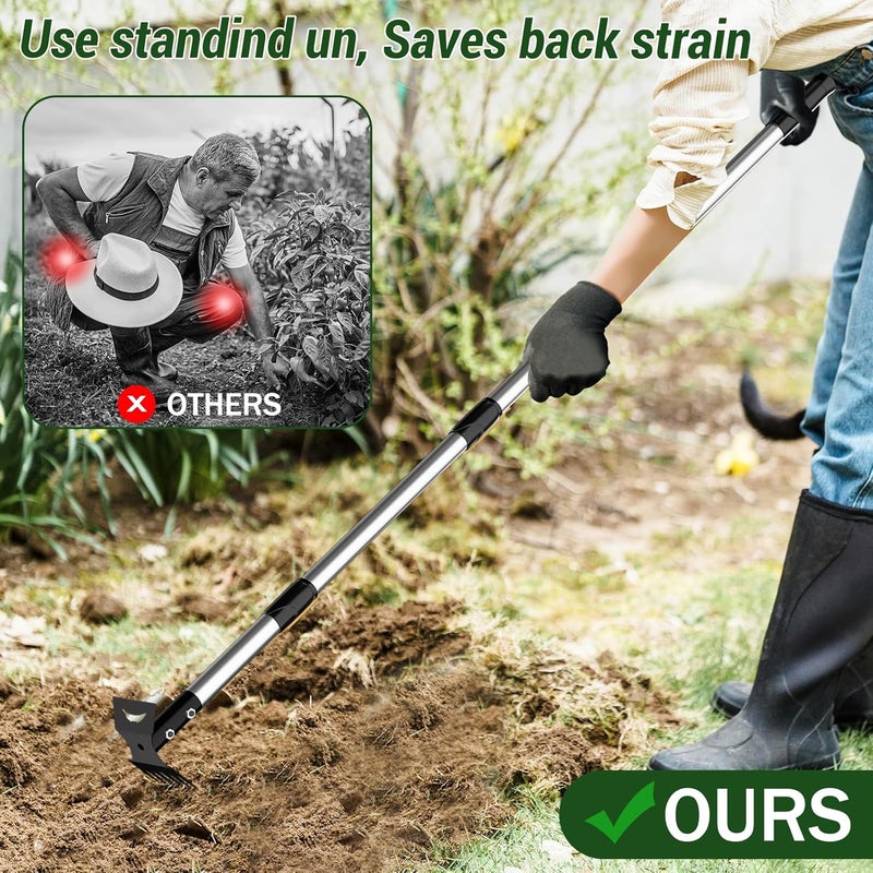Ukiupop Weed Puller Tool with Long Handle – 2-in-1 Handle Garden Hoe and Weed Rake, Hoe Garden Tool for Home Gardens, Lawns, and Yards - Image 4
